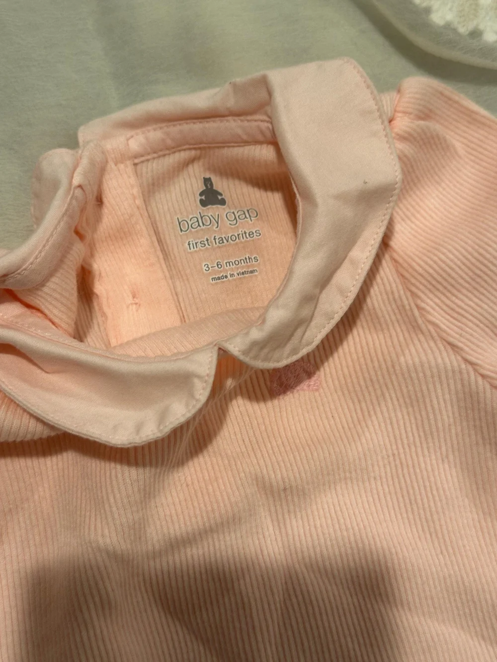GAP Soft Pink Ribbed Long-Sleeve Baby One-Piece with Peter Pan Collar